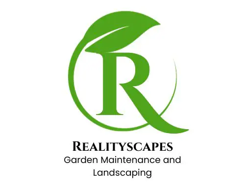Realityscapes CBR logo featuring a leaf and stylized "R" for garden maintenance and landscaping in Canberra.